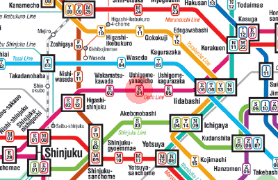 E-04 Ushigome-Yanagicho station map