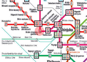 E-29 Nishi-Shinjuku-Gochome station map