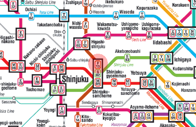 F-13 Shinjuku-Sanchome station map