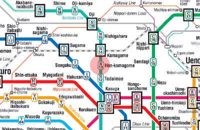 N-13 Hon-Komagome station map
