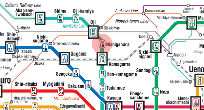 N-15 Nishigahara station map