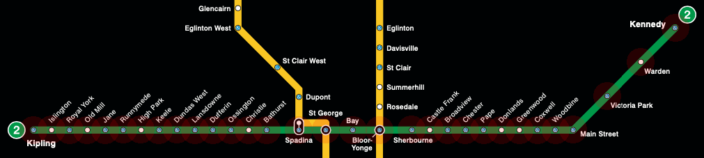 Toronto subway Bloor-Danforth map