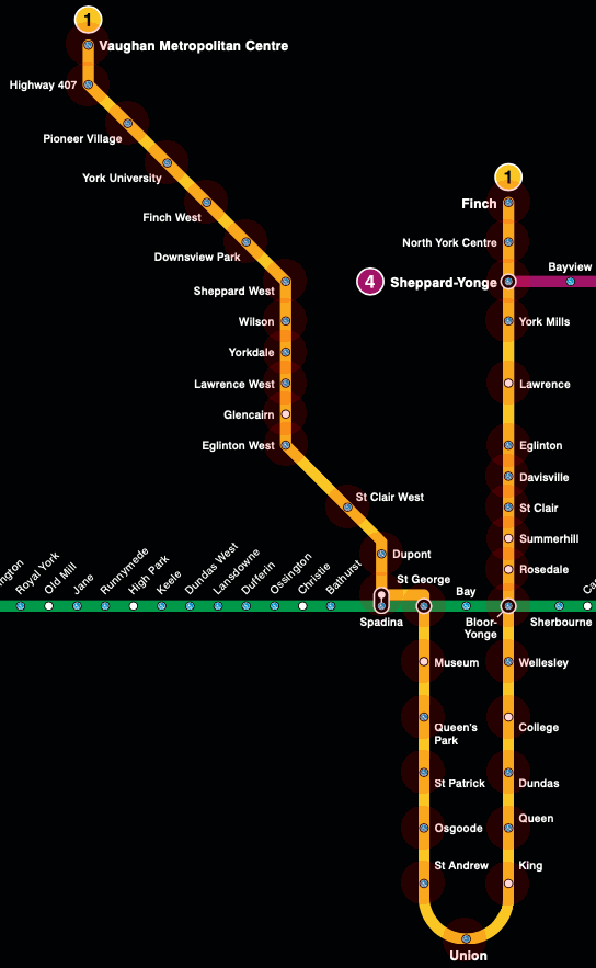 Toronto subway Yonge-University map