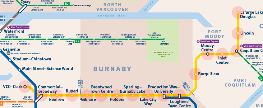 Vancouver SkyTrain Millennium Line map