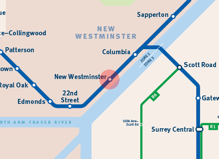 New Westminster station map