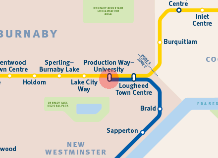 Production Way-University station map