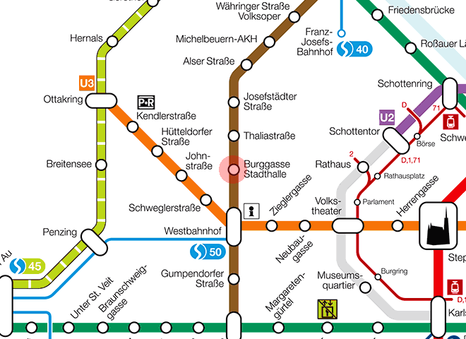 Burggasse - Stadthalle station map