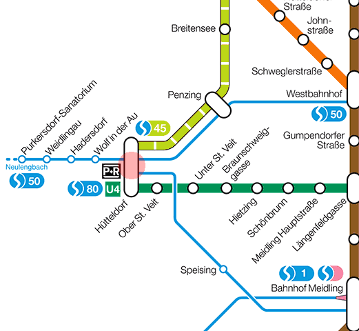 Hutteldorf station map